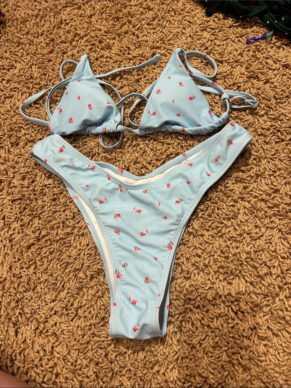 Light Blue Floral Triangle Bikini Set